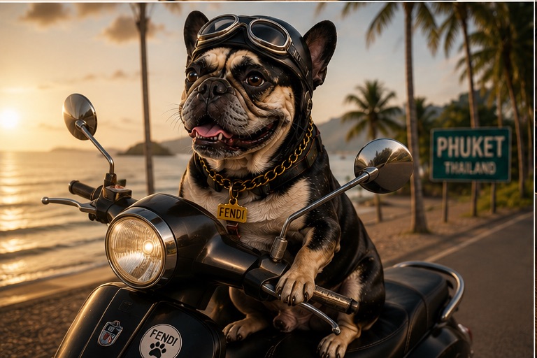 Riding the Fendi scooter through Phuket